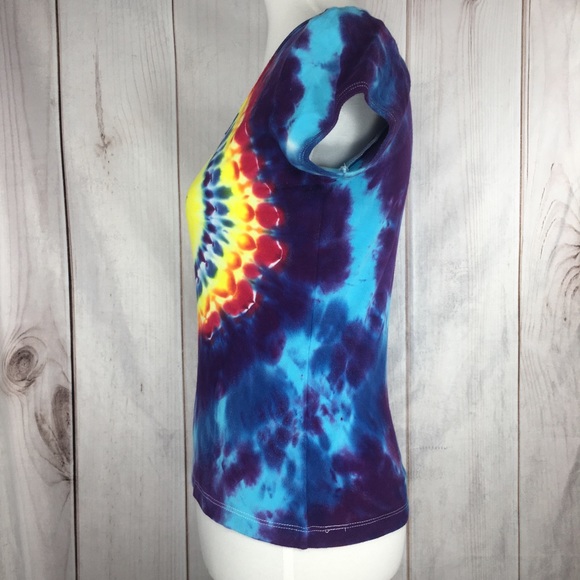 Tie Dye Happy Face Womens Shirt Sz Medium Blue - Picture 3 of 8